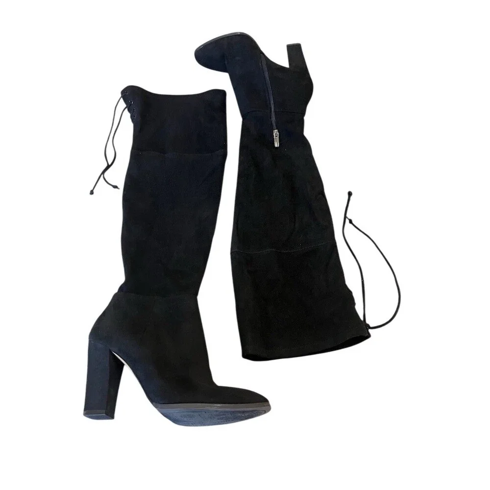 Vince Camuto Over-the-Knee Boots Womens 9.5 Black Suede Block Heel Zip Tapley